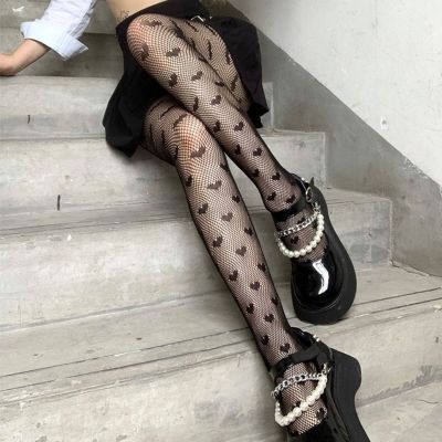 Women Pantyhose Thin Dressing Up Girls Heart Pattern Stockings Mesh Pantyhose